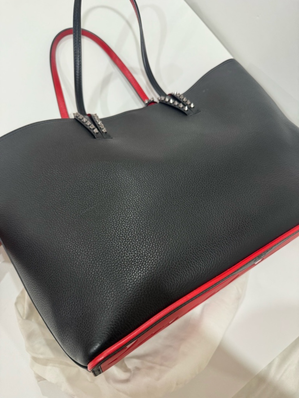 Christian Louboutin Black Leather Tote with Red Accents - Picture 4 of 7